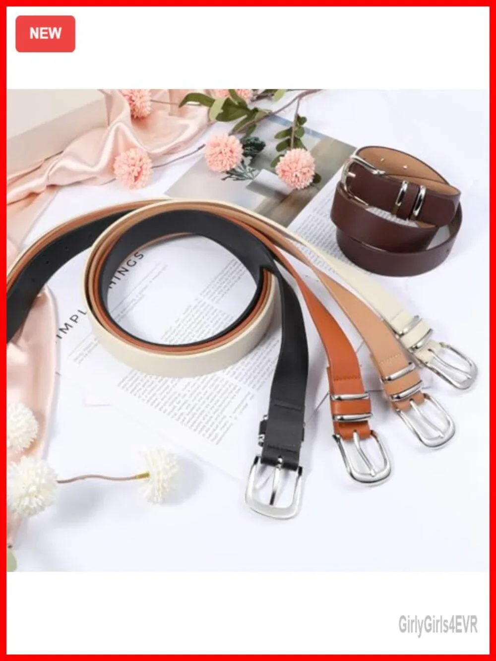 5 Pack Women's Leather Belts Silver Buckle Adjustable 25-35 Waist